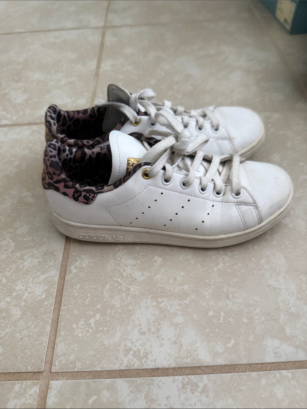 adidas stan smith White Leather Sneakers with Leopard-Print